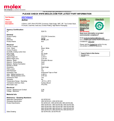 52745-0897 Datasheet PDF Molex Connectors