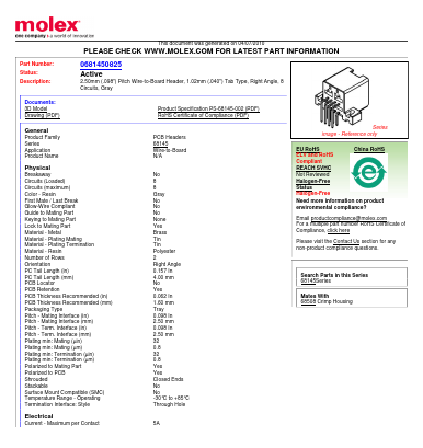 68145-0825 Datasheet PDF Molex Connectors