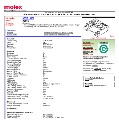 78171-5006 Datasheet PDF Molex Connectors
