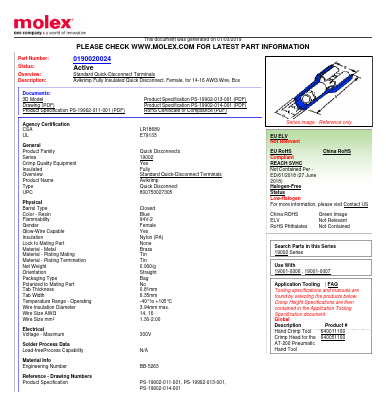 0190020024 Datasheet PDF Molex Connectors