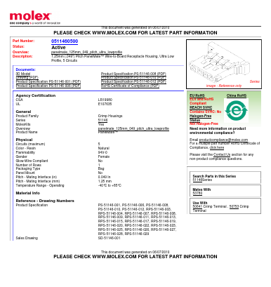 0511460500 Datasheet PDF Molex Connectors