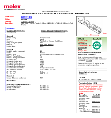 0986581213 Datasheet PDF Molex Connectors