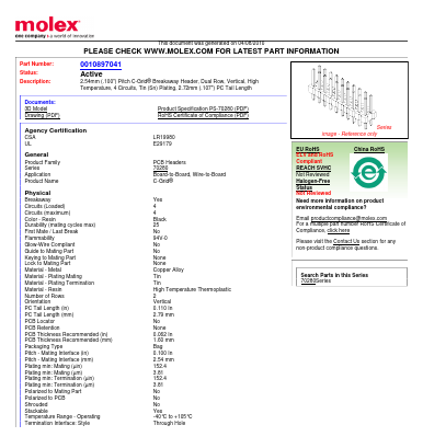 0010897041 Datasheet PDF Molex Connectors