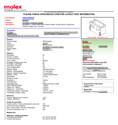 1041270510 Datasheet PDF Molex Connectors