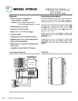 V62C2161024L Datasheet PDF Mosel Vitelic Corporation 