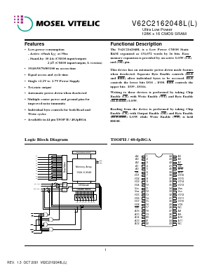 V62C2162048LL-35T Datasheet PDF Mosel Vitelic Corporation 