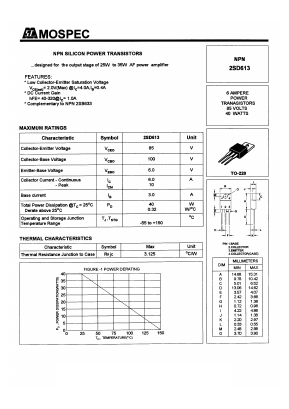 2SD613 Datasheet PDF Mospec Semiconductor