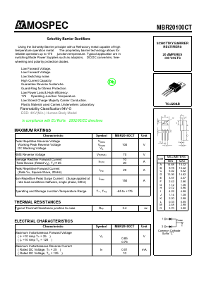 MBR20100CT Datasheet PDF Mospec Semiconductor
