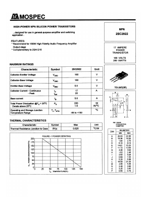 2SC2922 Datasheet PDF Mospec Semiconductor
