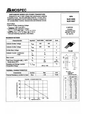 MJE13006 Datasheet PDF Mospec Semiconductor