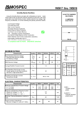 1N5818 Datasheet PDF Mospec Semiconductor