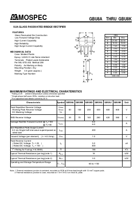 GBU8A Datasheet PDF Mospec Semiconductor