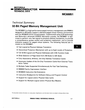 MC68851 Datasheet PDF Motorola => Freescale