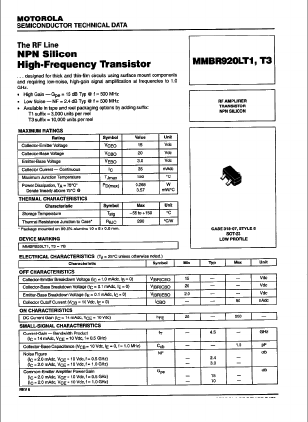 MMBR920L Datasheet PDF Motorola => Freescale