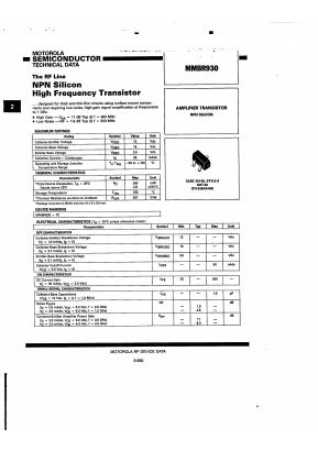 MMBR930 Datasheet PDF Motorola => Freescale