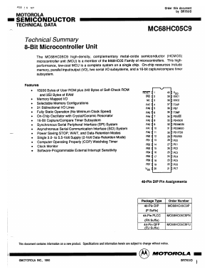 MC68HC05C9P Datasheet PDF Motorola => Freescale