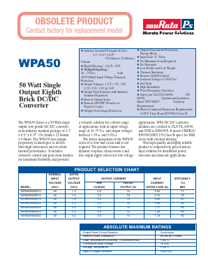 WPA50 Datasheet PDF Murata Power Solutions