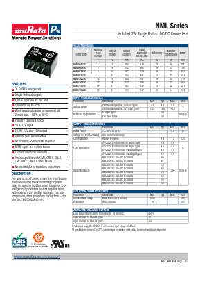 NML0505SC Datasheet PDF Murata Power Solutions