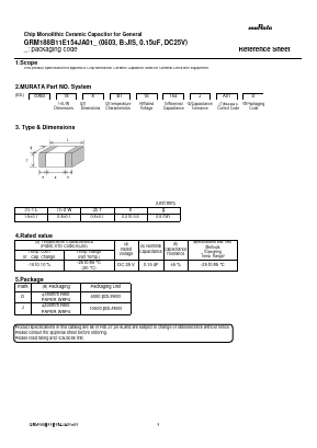 GRM188B11E154JA01J Datasheet PDF Murata Manufacturing