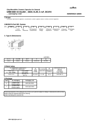 GRM188B11E104JA01D Datasheet PDF Murata Manufacturing