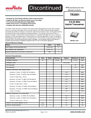TR3001 Datasheet PDF Murata Manufacturing