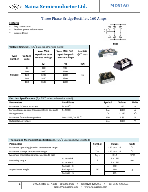 MDS160 Datasheet PDF Naina Semiconductor ltd.
