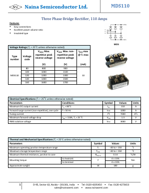 MDS110 Datasheet PDF Naina Semiconductor ltd.