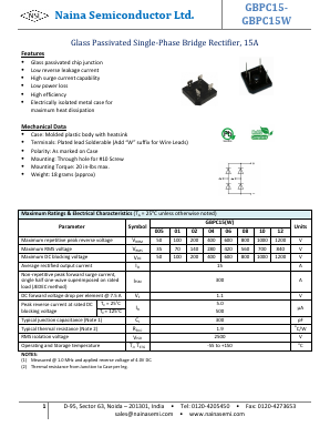 GBPC1506 Datasheet PDF Naina Semiconductor ltd.
