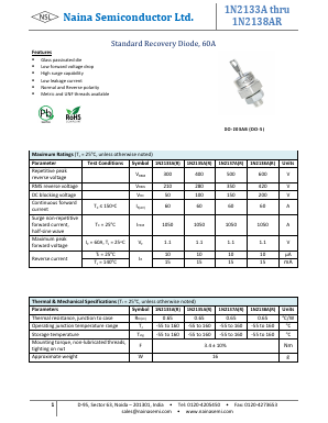 1N2135AR Datasheet PDF Naina Semiconductor ltd.