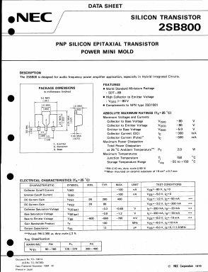 2SB800 Datasheet PDF NEC => Renesas Technology