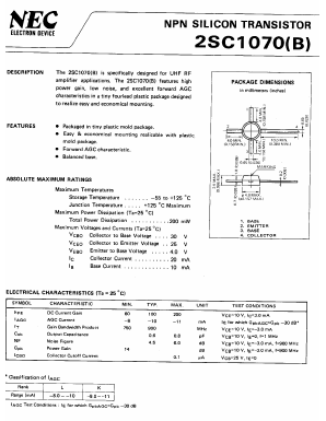 2SC1070 Datasheet PDF NEC => Renesas Technology