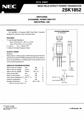 K1852 Datasheet PDF NEC => Renesas Technology