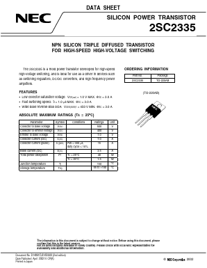 2SC2335 Datasheet PDF NEC => Renesas Technology