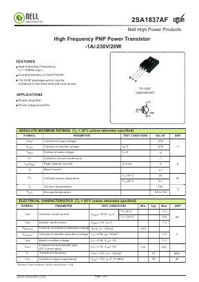 2SA1837AF Datasheet PDF Nell Semiconductor Co., Ltd
