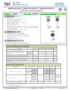 MBR30U60CT Datasheet PDF Dongguan City Niuhang Electronics Co.LTD