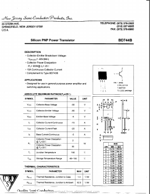 BD744B Datasheet PDF New Jersey Semiconductor