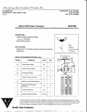 BU415B Datasheet PDF New Jersey Semiconductor