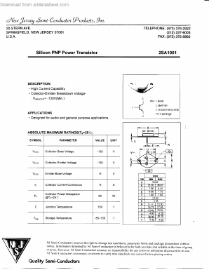 2SA1001 Datasheet PDF New Jersey Semiconductor
