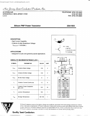 2SA1003 Datasheet PDF New Jersey Semiconductor