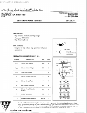 2SC2928 Datasheet PDF New Jersey Semiconductor