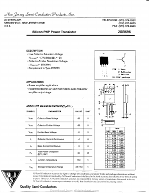 2SB596 Datasheet PDF New Jersey Semiconductor