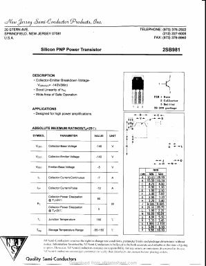 2SB981 Datasheet PDF New Jersey Semiconductor