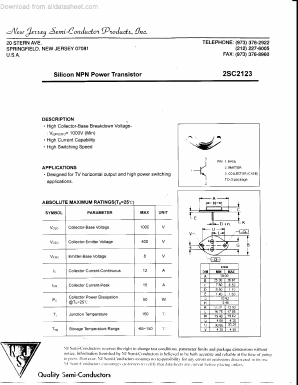 2SC2123 Datasheet PDF New Jersey Semiconductor