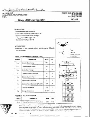 BD317 Datasheet PDF New Jersey Semiconductor