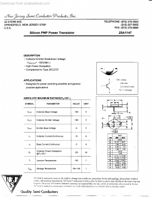 2SA1147 Datasheet PDF New Jersey Semiconductor