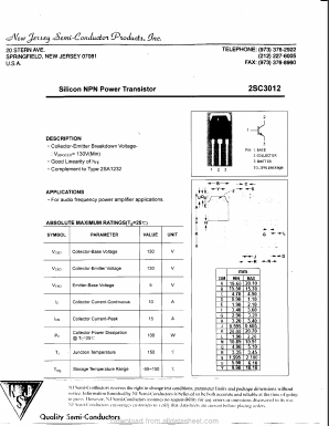 2SC3012 Datasheet PDF New Jersey Semiconductor