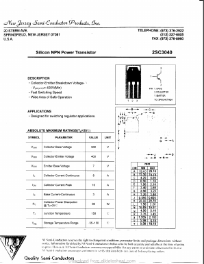 2SC3040 Datasheet PDF New Jersey Semiconductor