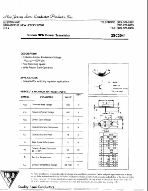 2SC3041 Datasheet PDF New Jersey Semiconductor