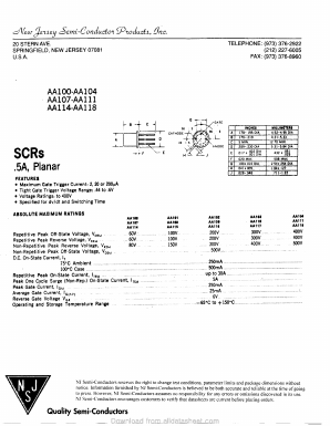 AA114 Datasheet PDF New Jersey Semiconductor