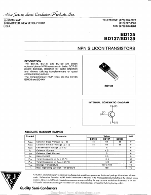 BD135 Datasheet PDF New Jersey Semiconductor